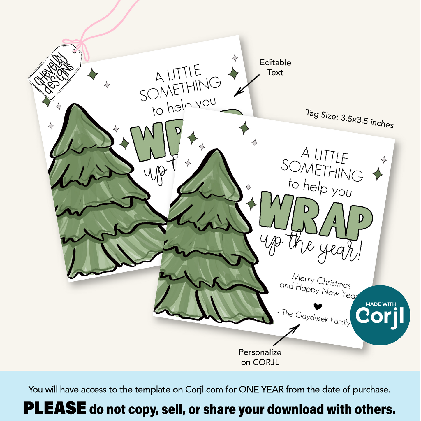 EDITABLE - Wrap Up the Year - Christmas Gift Tags for Wrapping Paper - Printable Digital File - HTX011a