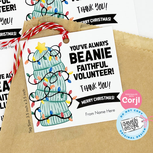 EDITABLE - You've Always Beanie Faithful Volunteer - Christmas Ministry Appreciation Gift Tags - Printable Digital File