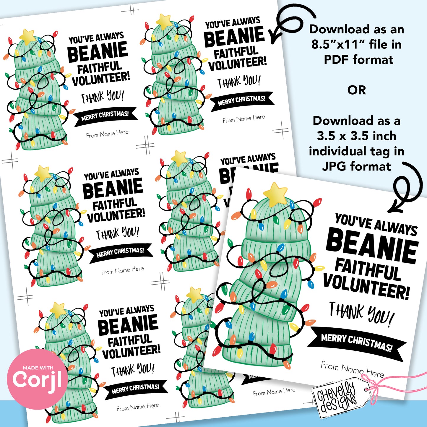 EDITABLE - You've Always Beanie Faithful Volunteer - Christmas Ministry Appreciation Gift Tags - Printable Digital File