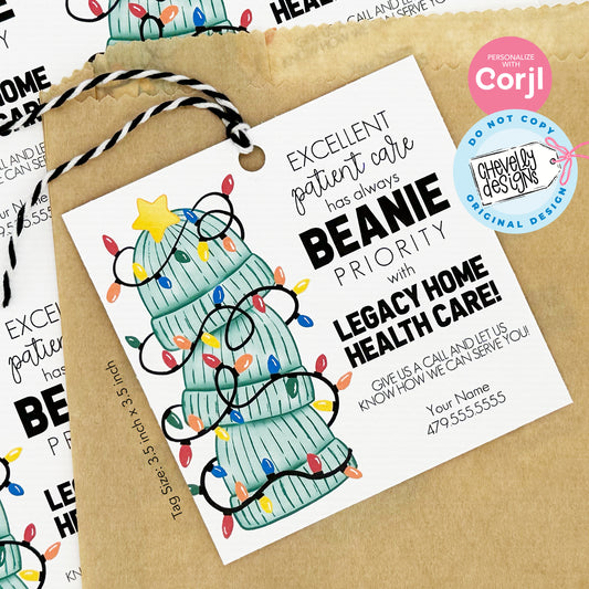 EDITABLE Christmas Referral Tags - Patient Care has Beanie Priority - Printable Digital Download