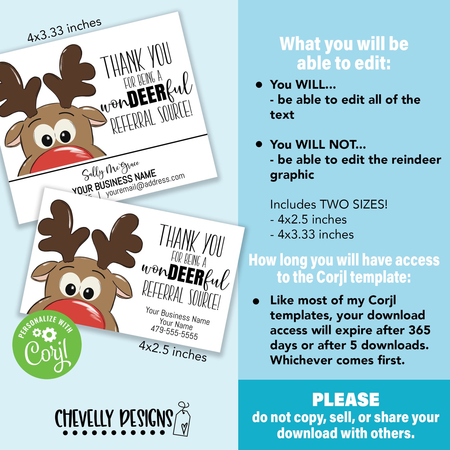 EDITABLE - Thanks for being a won-DEER-ful Referral Source - Christmas Reindeer Gift Tags - Printable Digital File