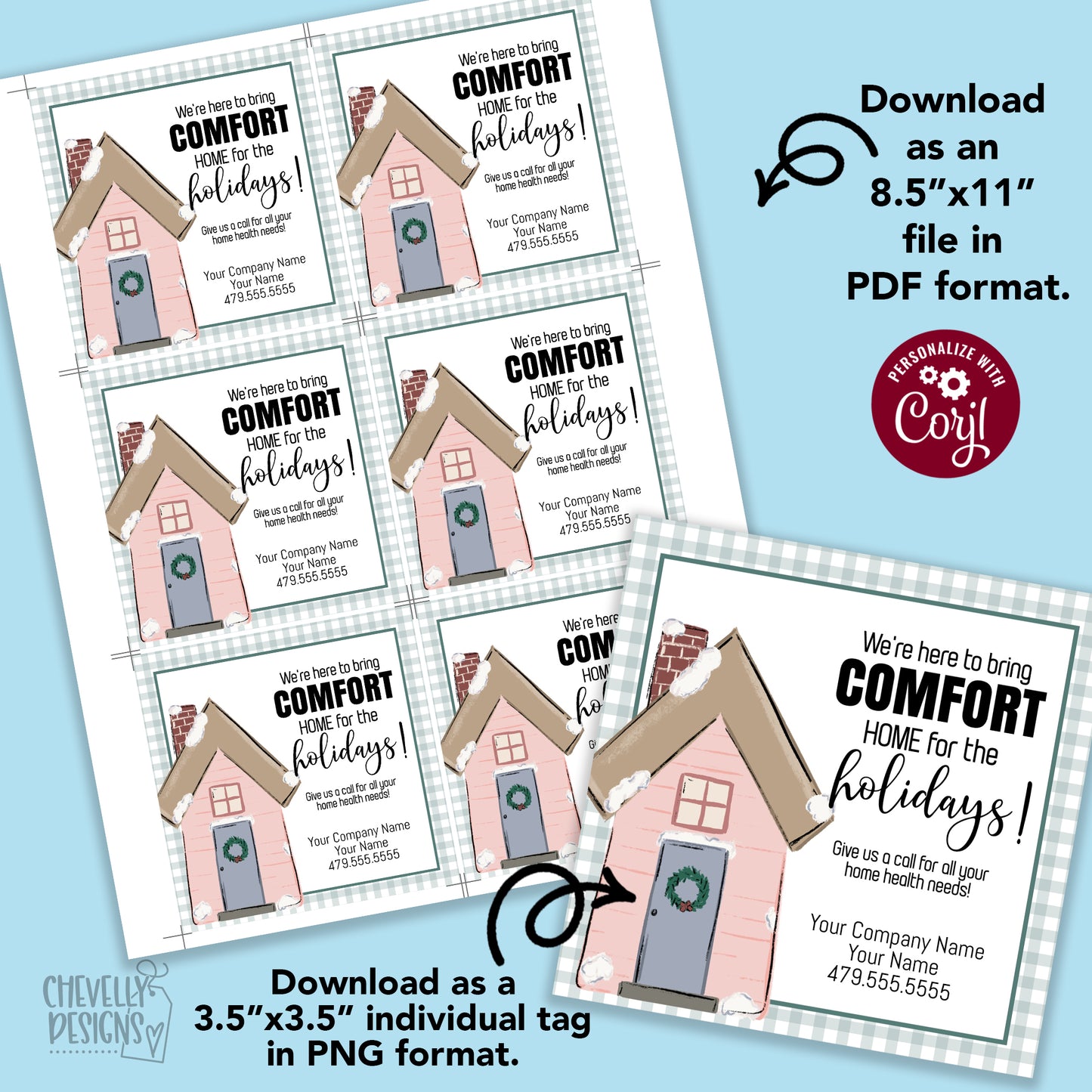 EDITABLE - Bring Comfort Home for the Holidays - Home Health Referral Gift Tags - Printable Digital File