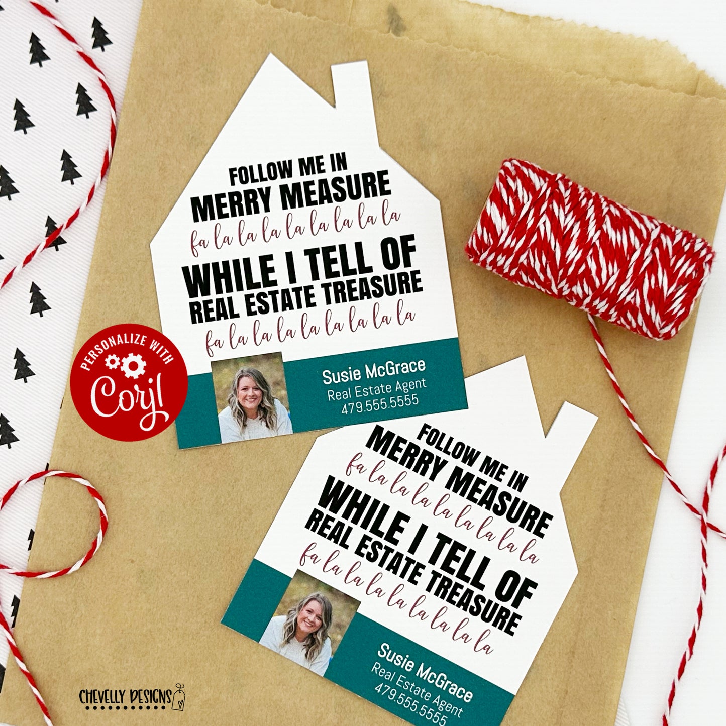 EDITABLE - Fa la la Real Estate Treasure Christmas Referral Gift Tags - Printable Digital File