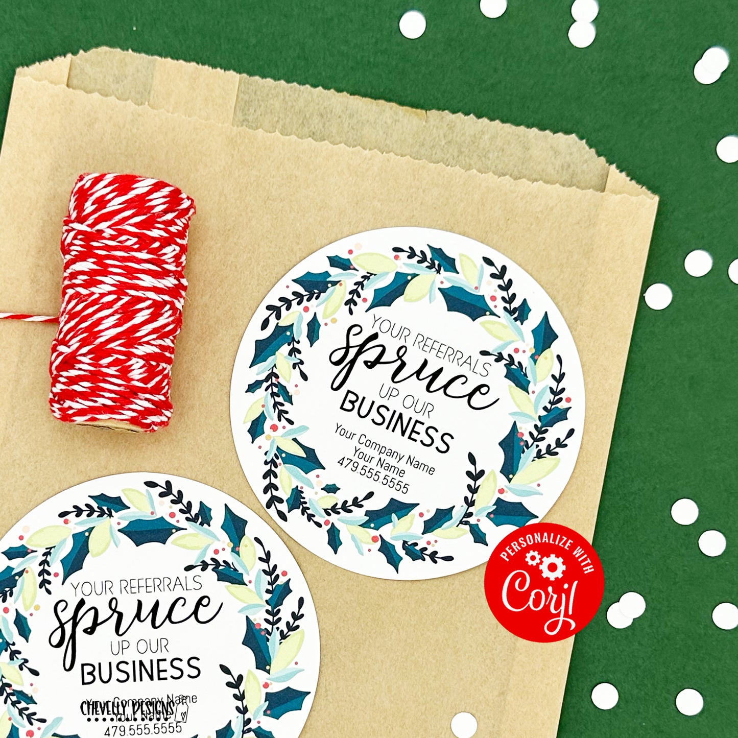 EDITABLE - Your Referrals Spruce up our Business - Christmas Marketing Tags - Printable Digital File