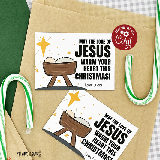 EDITABLE - Love of Jesus Warm Your Heart - Christmas Nativity Gift Tags - Printable Digital File