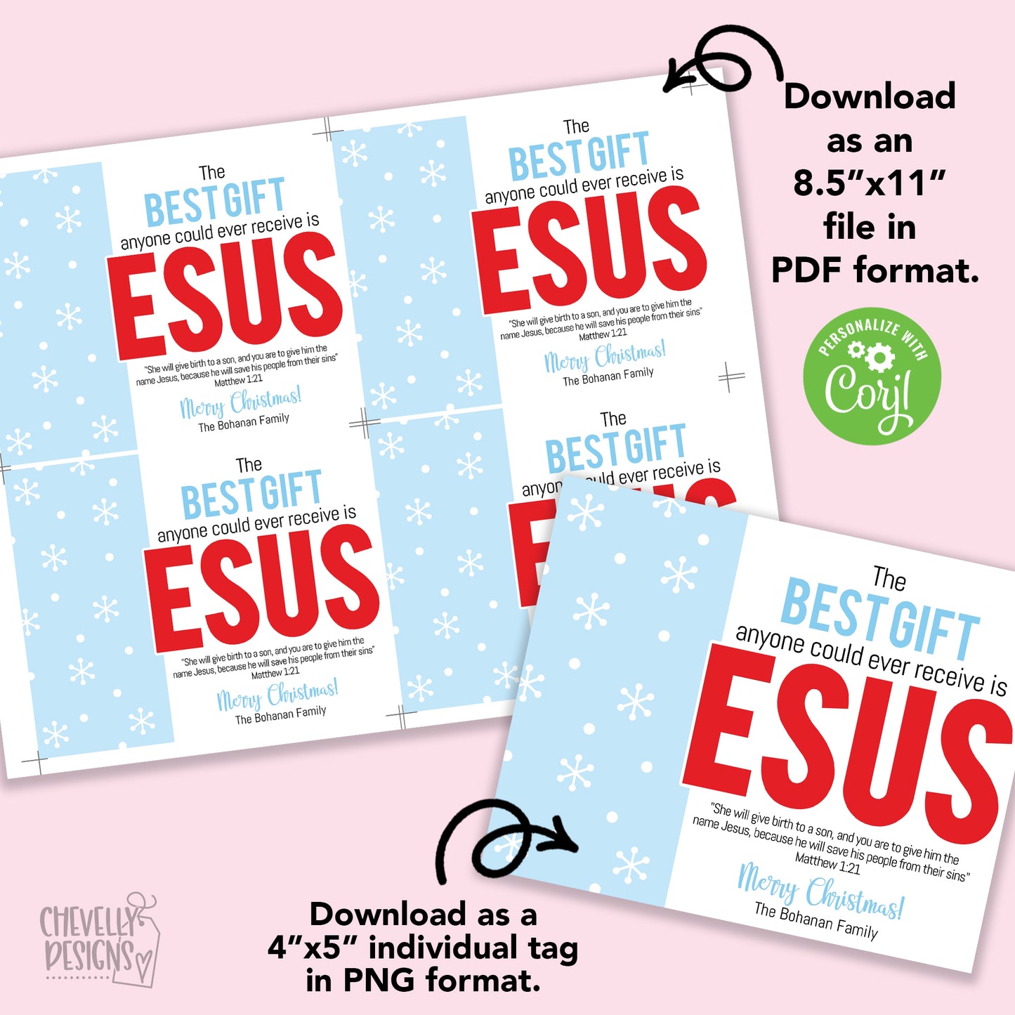 EDITABLE - Best Gift is Jesus - Candy Cane Gift for Classmates and Children's Church Students - Digital File