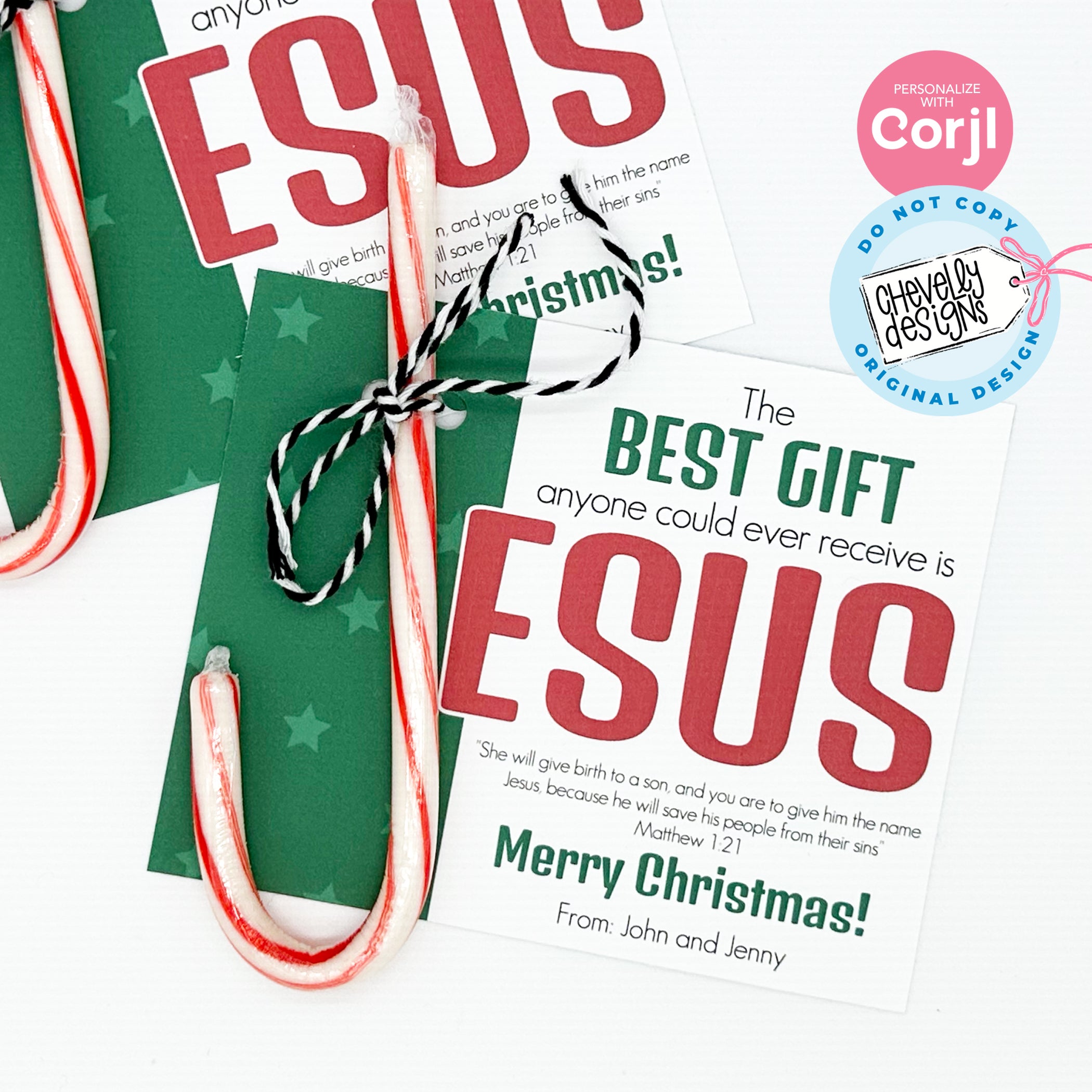 EDITABLE - Best Gift is Jesus - Red and Green Candy Cane Printable - G ...