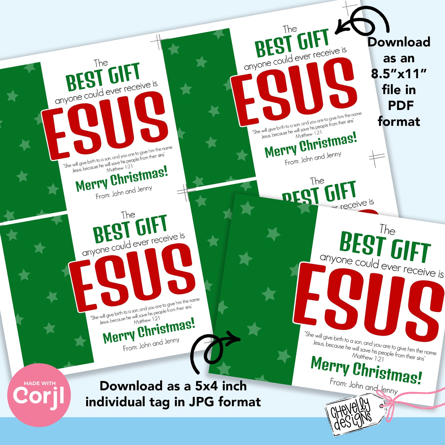 EDITABLE - Best Gift is Jesus - Red and Green Candy Cane Printable - Gift for Classmates and Children's Church Students - Digital File