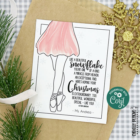 Editable - Printable Christmas Snowflake Ballerina Gift Tags for Ballet Students - Digital File
