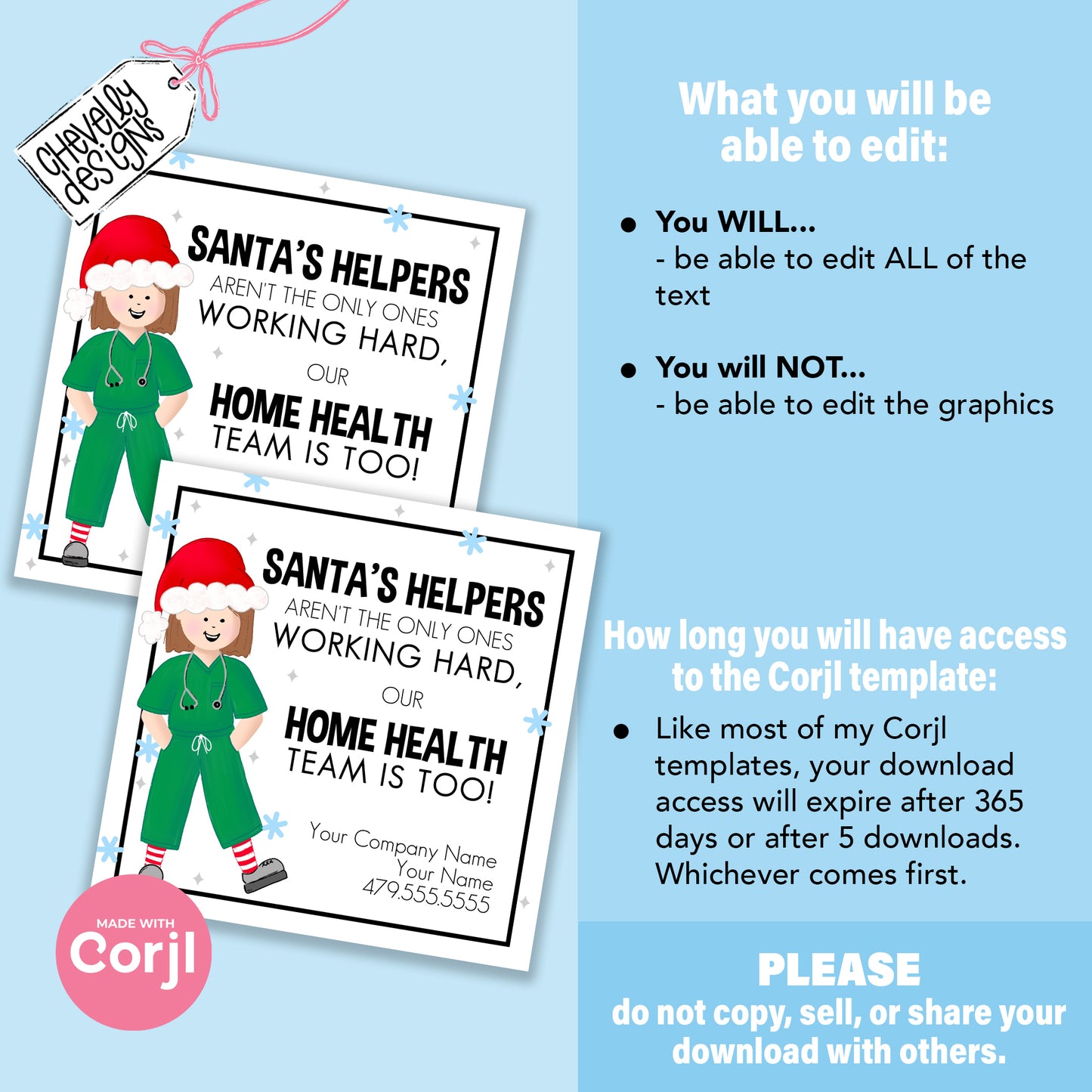 EDITABLE Christmas Referral Gift Tags - Santa's Helpers and Home Health - Holiday - Printable, Digital Download