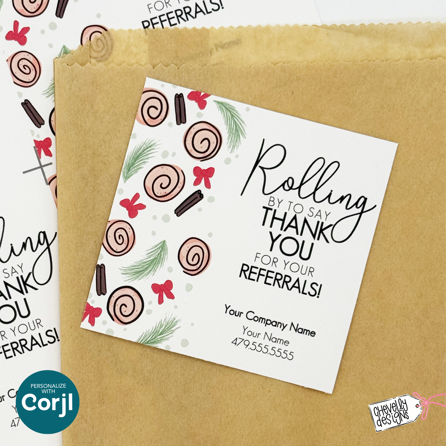 Editable Christmas Referral Gift Tag: Cinnamon Roll Gift Holiday Marketing Label (Digital File HTX075)