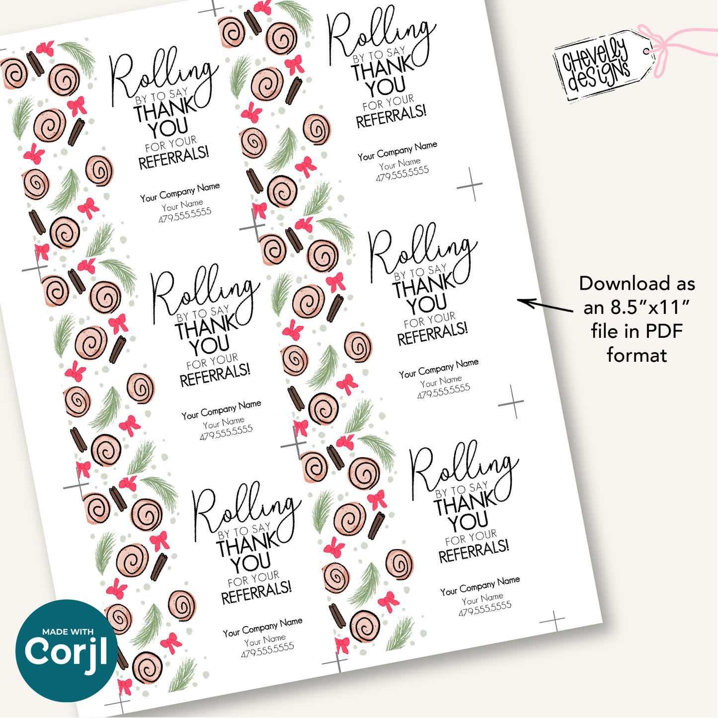 Editable Christmas Referral Gift Tag: Cinnamon Roll Gift Holiday Marketing Label (Digital File HTX075)