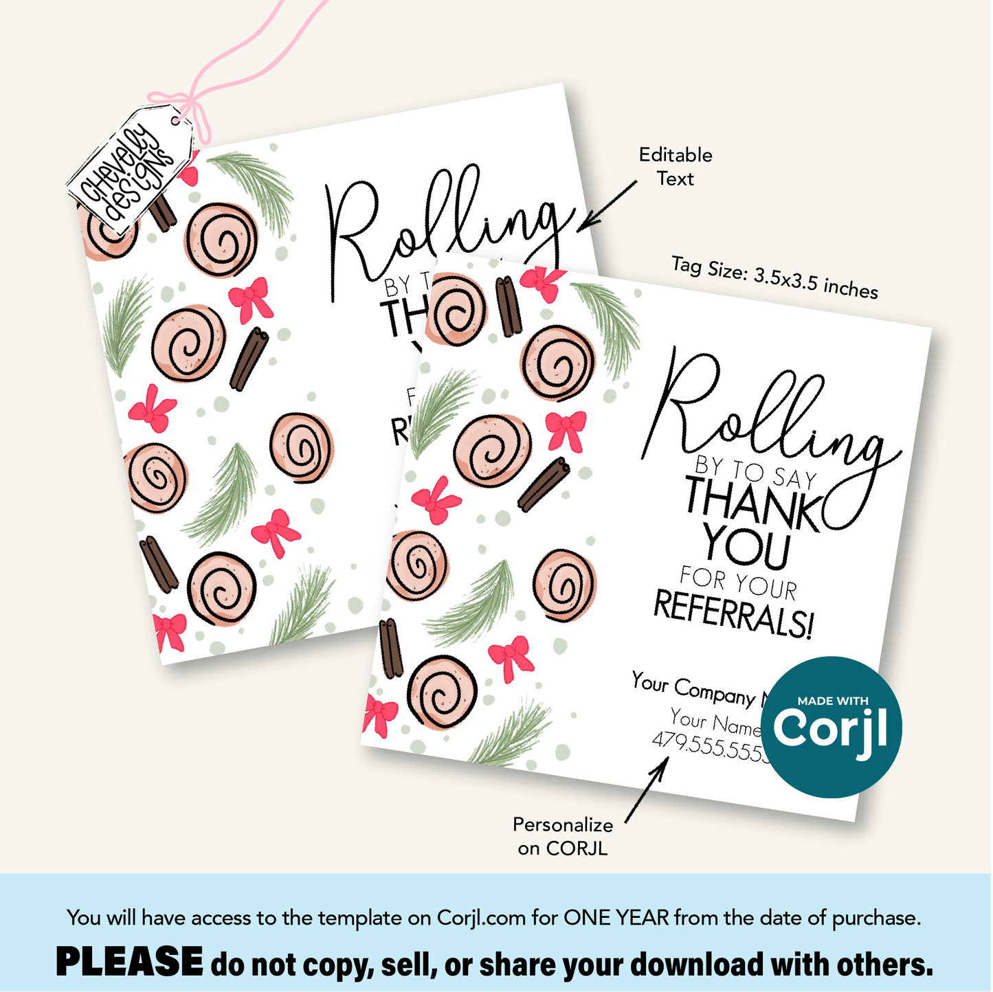 Editable Christmas Referral Gift Tag: Cinnamon Roll Gift Holiday Marketing Label (Digital File HTX075)