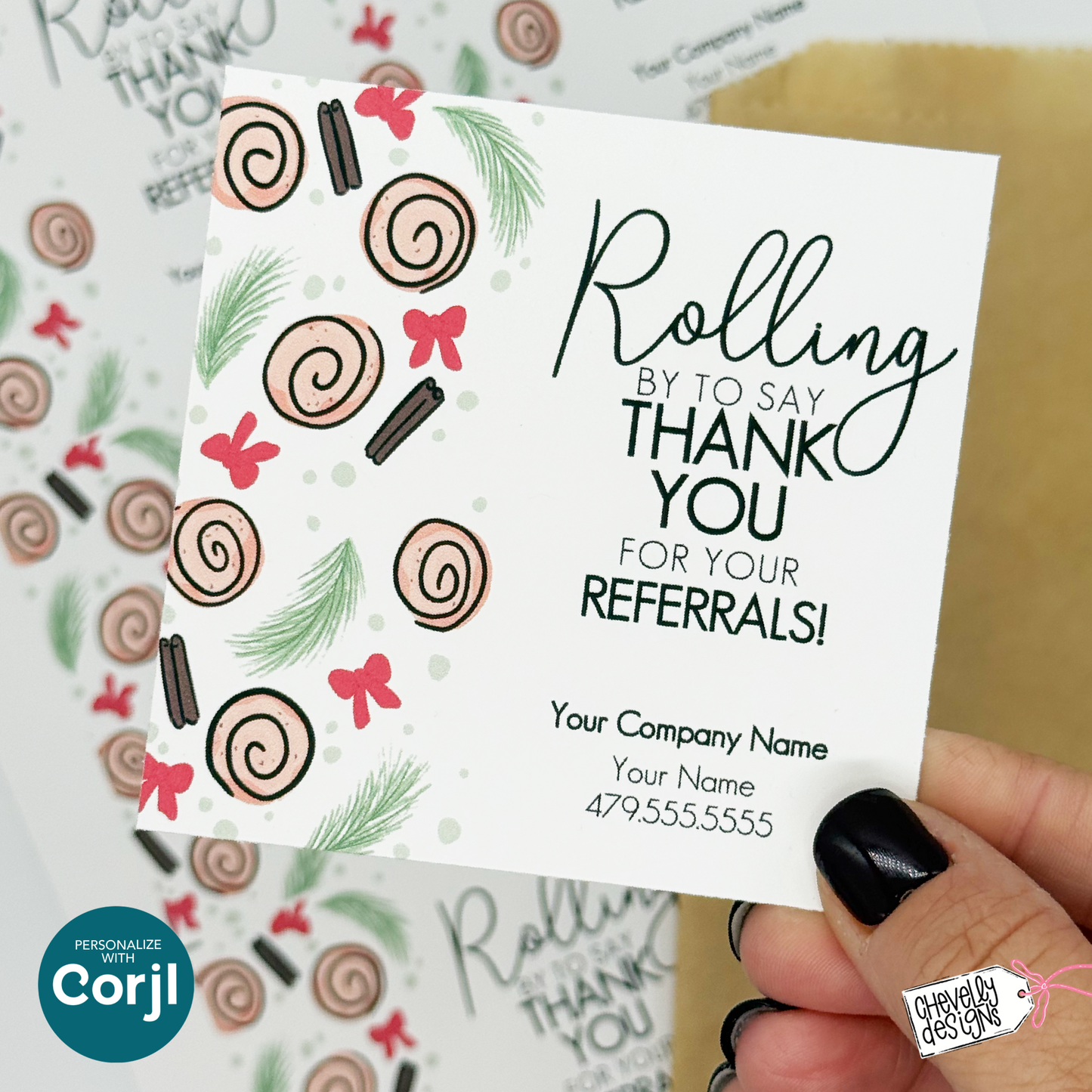 Editable Christmas Referral Gift Tag: Cinnamon Roll Gift Holiday Marketing Label (Digital File HTX075)