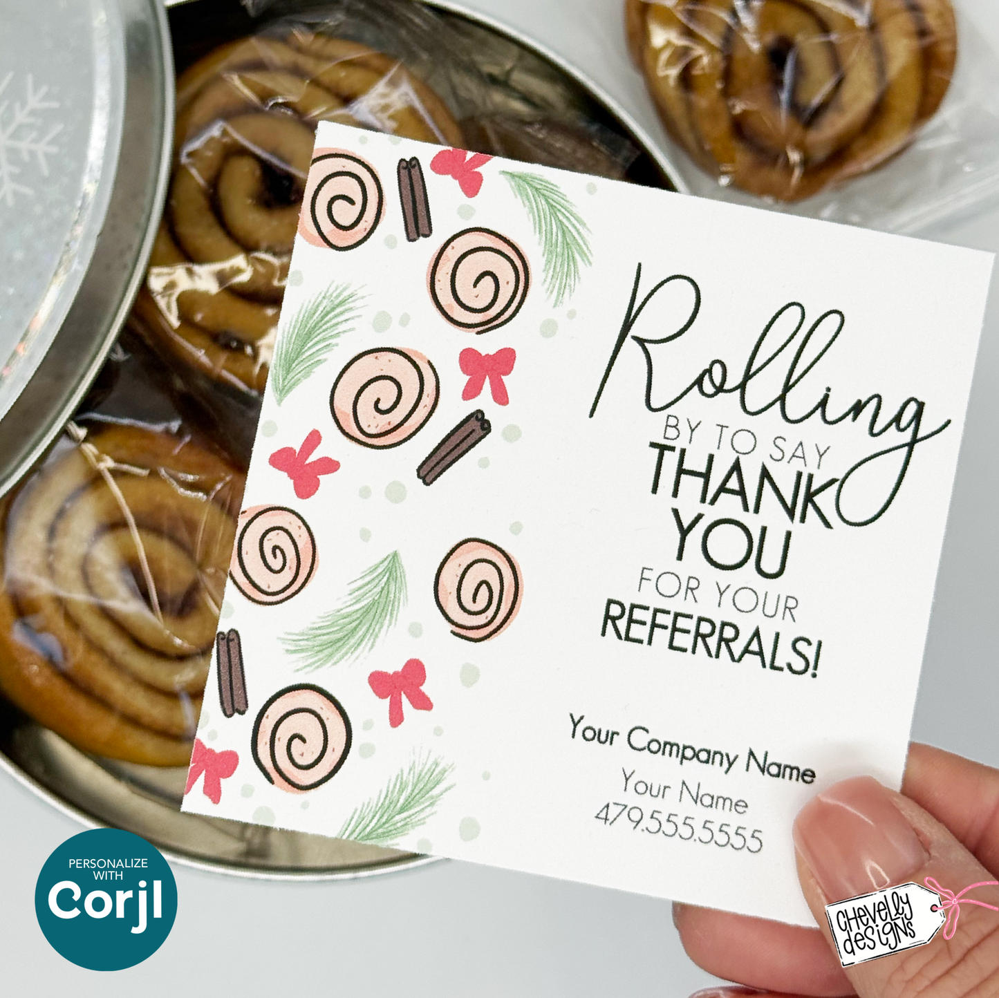 Editable Christmas Referral Gift Tag: Cinnamon Roll Gift Holiday Marketing Label (Printable Digital File HTX075)