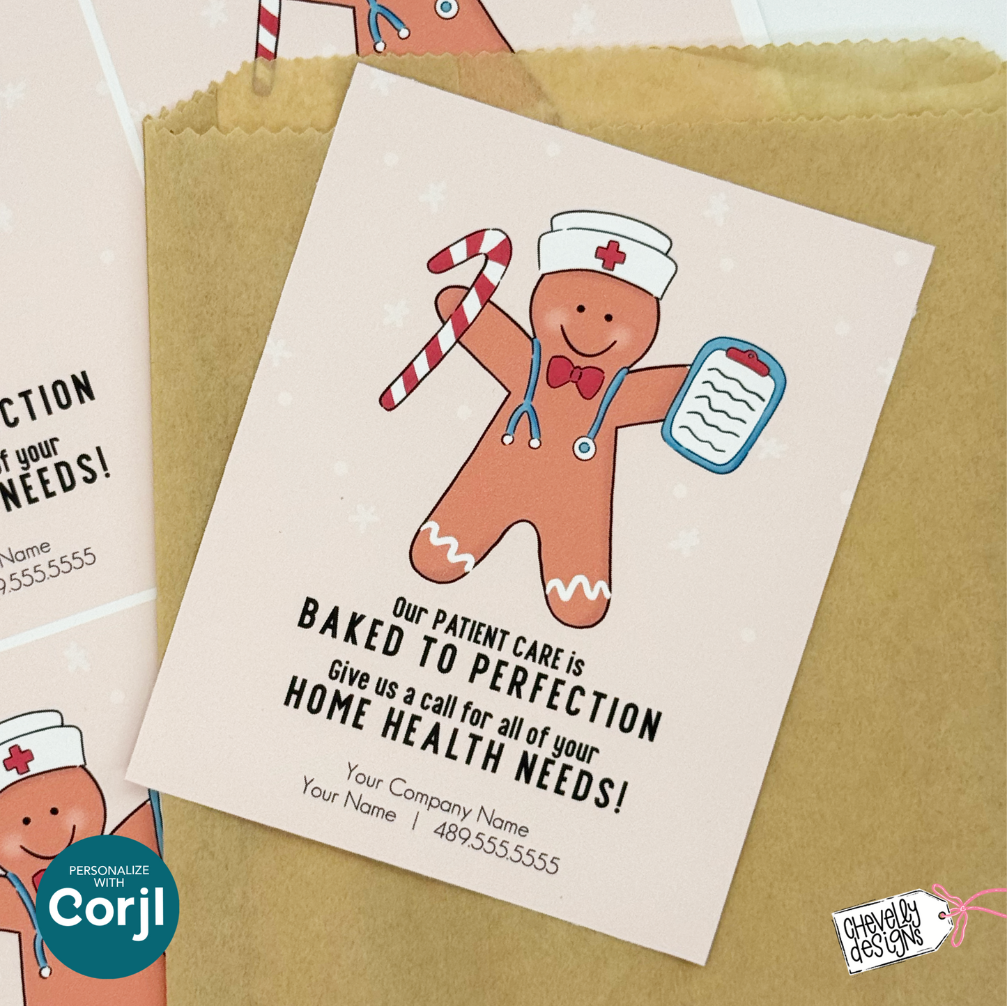 Editable Christmas Referral Gift Tag: Gingerbread Man Nurse, Holiday Home Health Marketing Label (Digital File HTX076)