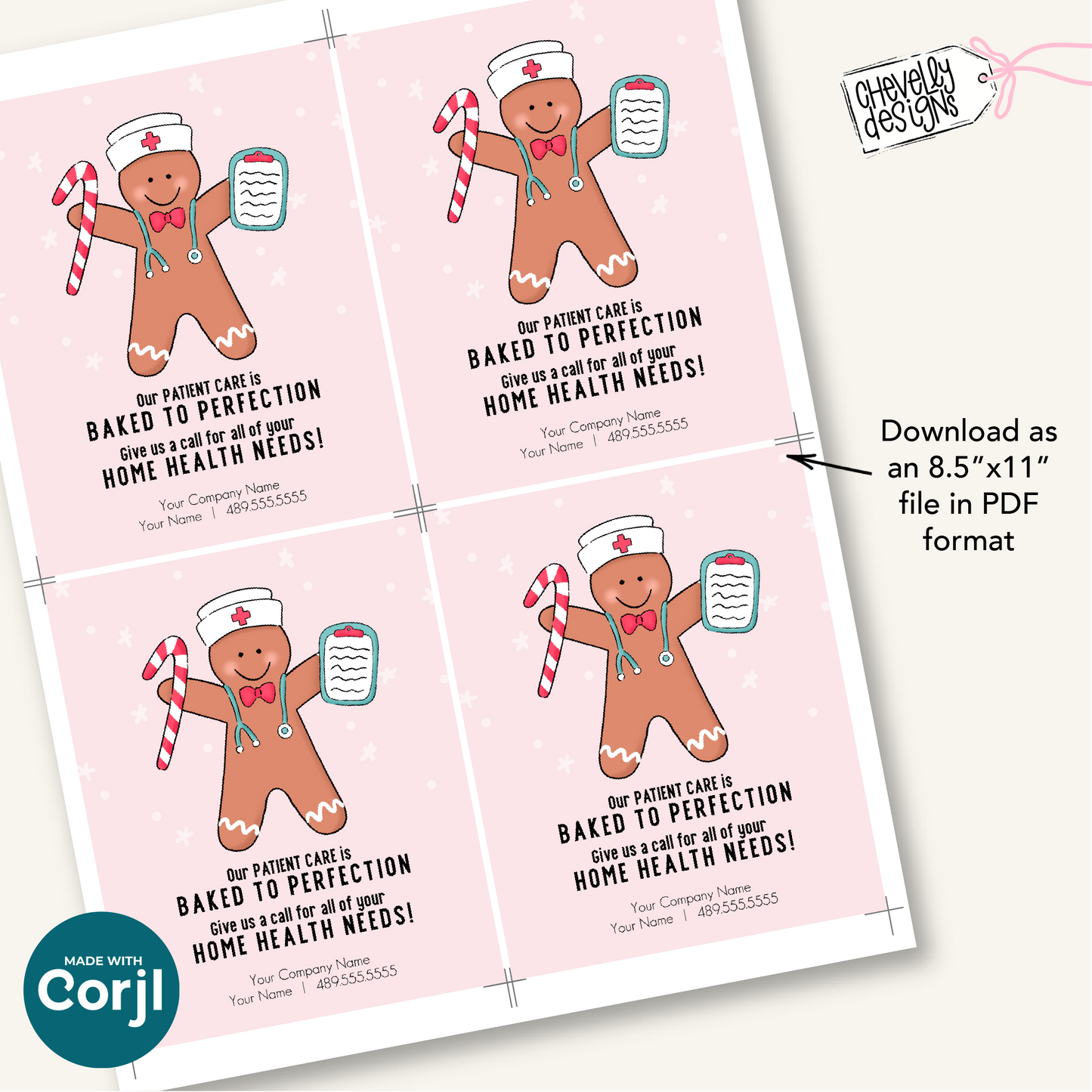 Editable Christmas Referral Gift Tag: Gingerbread Man Nurse, Holiday Home Health Marketing Label (Digital File HTX076)