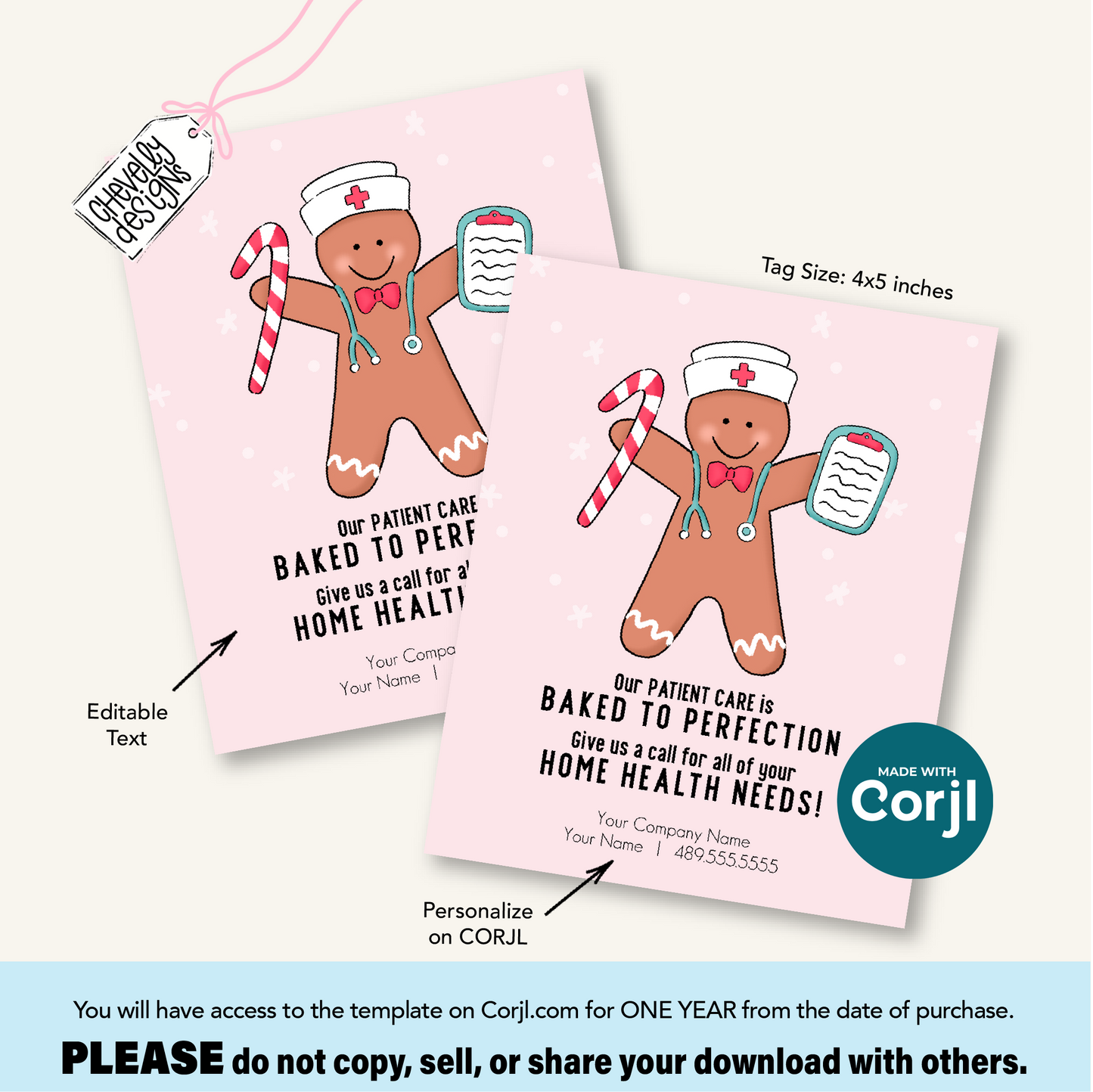 Editable Christmas Referral Gift Tag: Gingerbread Man Nurse, Holiday Home Health Marketing Label (Digital File HTX076)