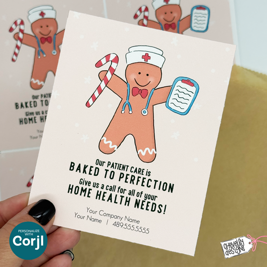 Editable Christmas Referral Gift Tag: Gingerbread Man Nurse, Holiday Home Health Marketing Label (Digital File HTX076)