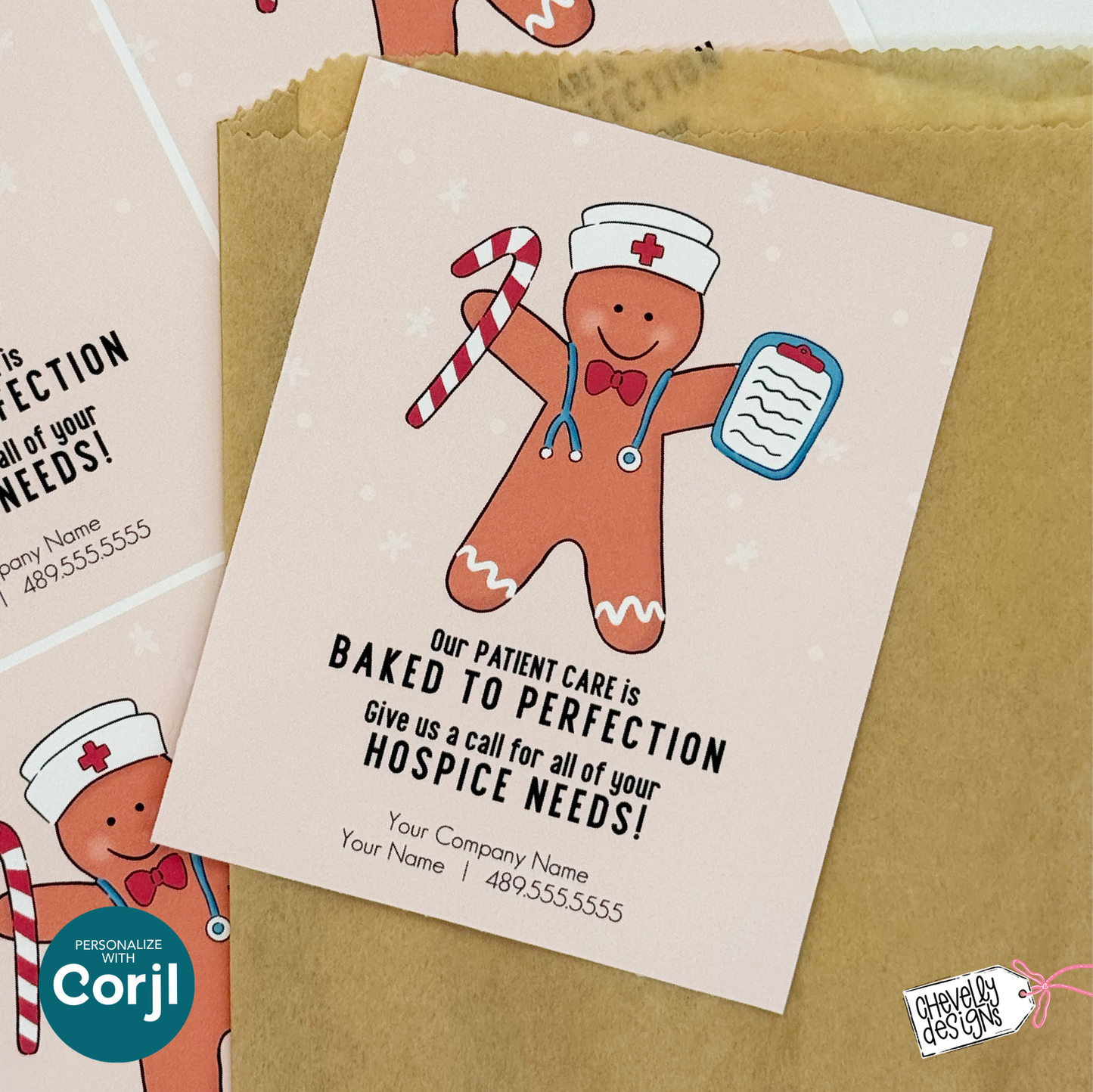 Editable Christmas Referral Gift Tag: Gingerbread Man Nurse, Holiday Hospice Marketing Label (Printable Digital File HTX076a)