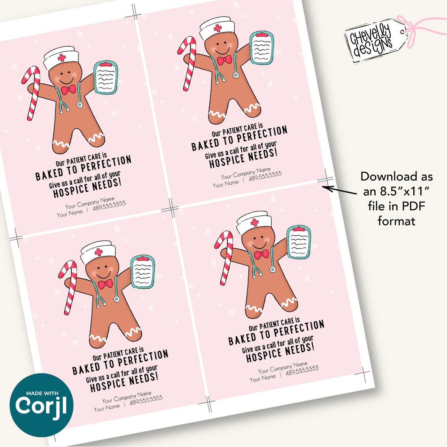 Editable Christmas Referral Gift Tag: Gingerbread Man Nurse, Holiday Hospice Marketing Label (Printable Digital File HTX076a)