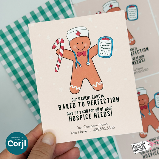 Editable Christmas Referral Gift Tag: Gingerbread Man Nurse, Holiday Hospice Marketing Label (Printable Digital File HTX076a)