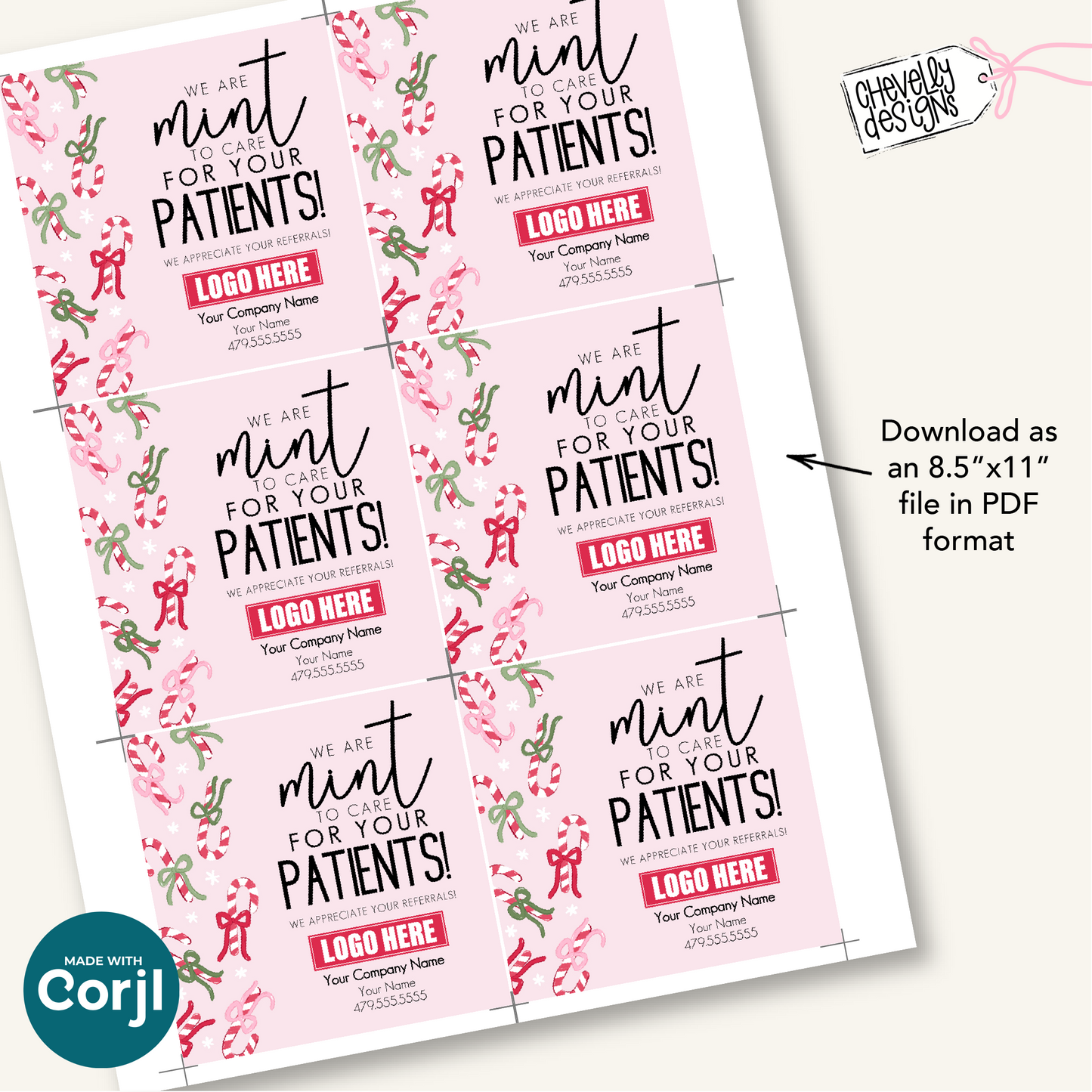 Editable Christmas Referral Gift Tag: Candy Cane, Holiday Patient Care Marketing Label (Printable File HTX078)