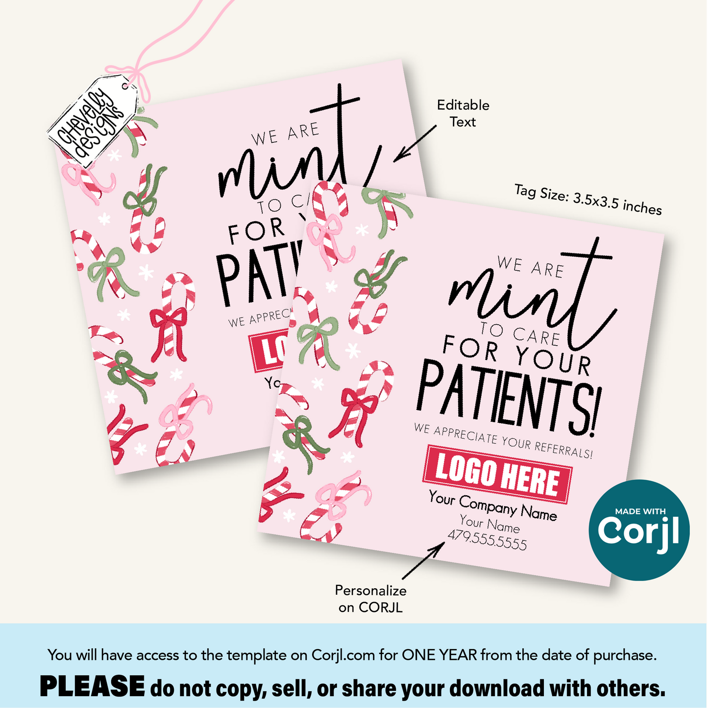 Editable Christmas Referral Gift Tag: Candy Cane, Holiday Patient Care Marketing Label (Printable File HTX078)