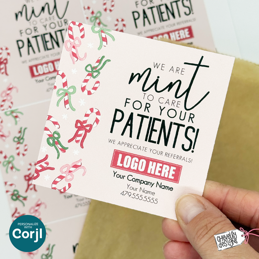 Editable Christmas Referral Gift Tag: Candy Cane, Holiday Patient Care Marketing Label (Printable File HTX078)