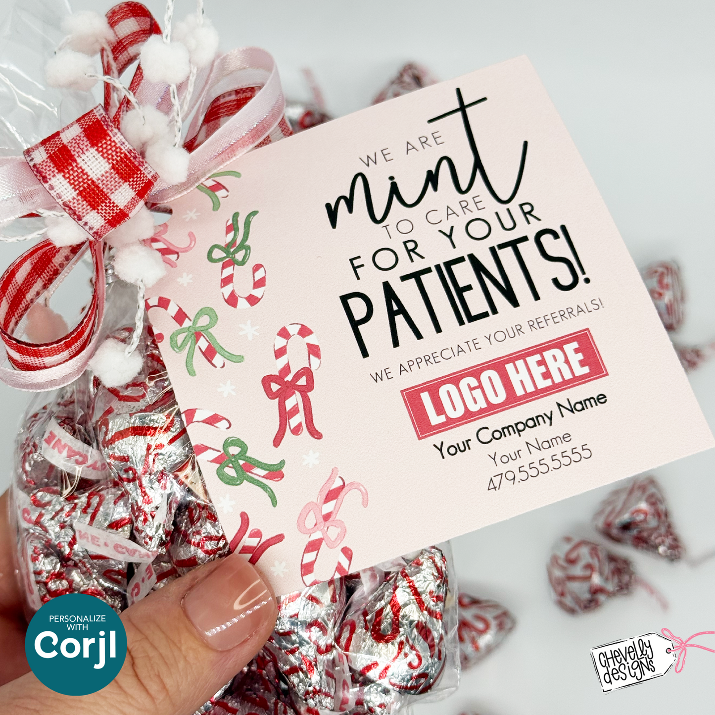 Editable Christmas Referral Gift Tag: Candy Cane, Holiday Patient Care Marketing Label (Printable File HTX078)