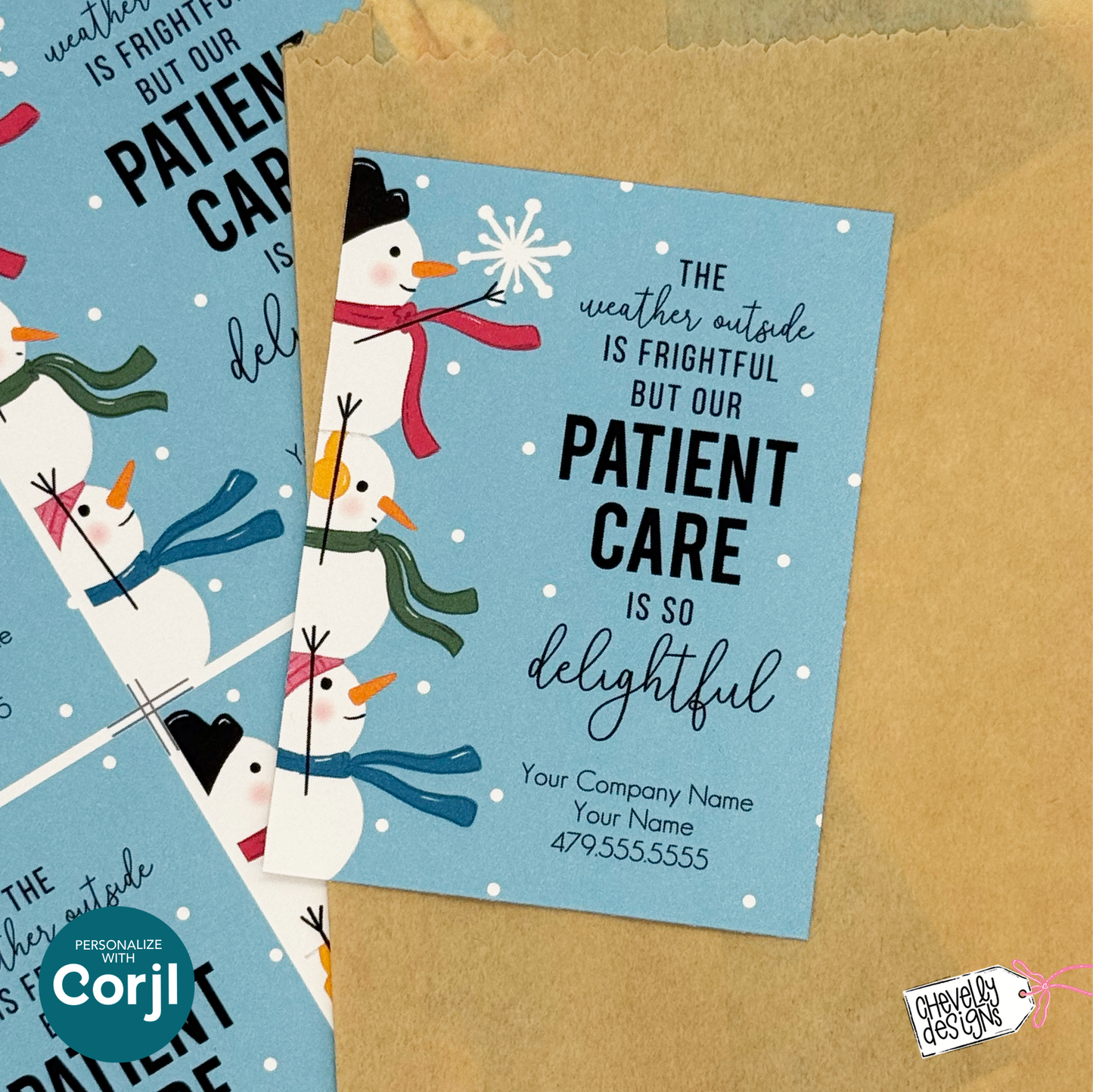 Editable Christmas Referral Gift Tag: Winter Snowman Patient Care Marketing Label (Printable File HTX079)