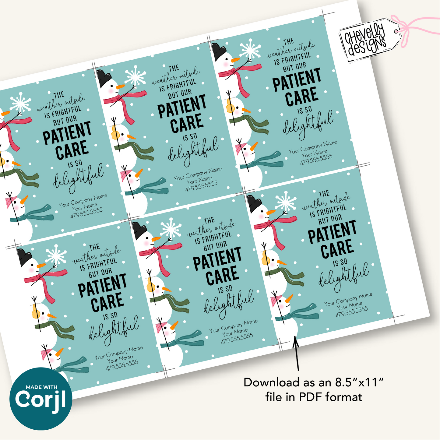 Editable Christmas Referral Gift Tag: Winter Snowman Patient Care Marketing Label (Printable File HTX079)