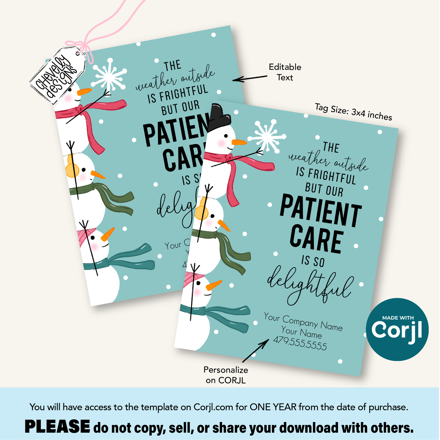 Editable Christmas Referral Gift Tag: Winter Snowman Patient Care Marketing Label (Printable File HTX079)