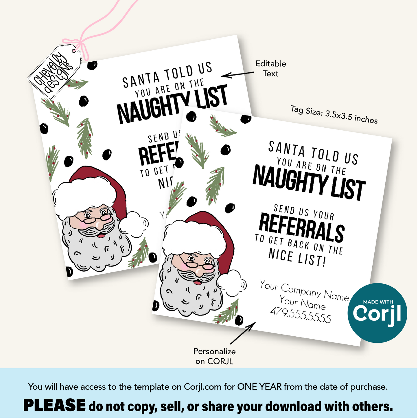 Editable Christmas Referral Gift Tag: Santa Naughty Nice Healthcare Marketing Label (Printable HTX080)