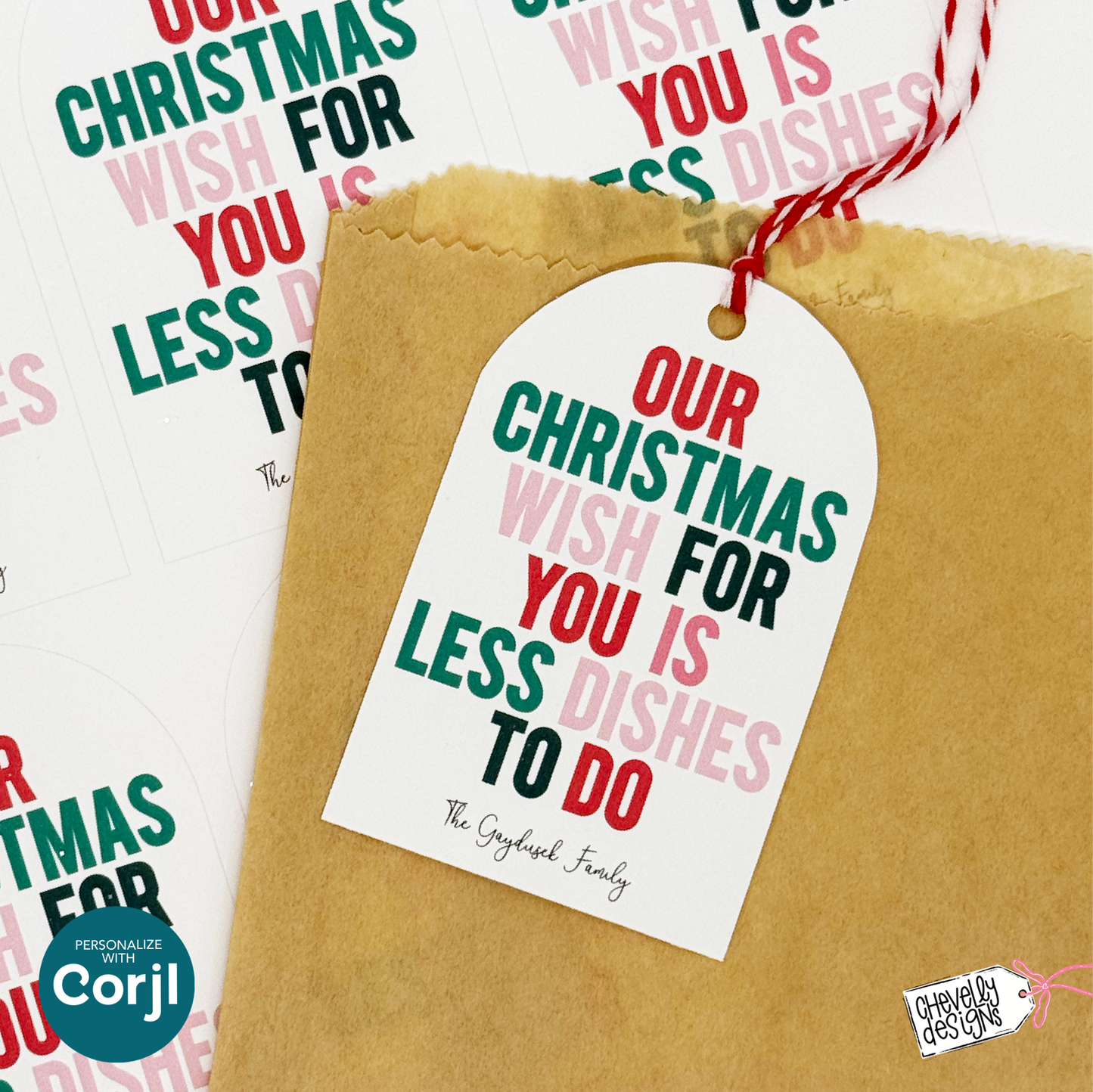 EDITABLE Christmas Gift Tags- Less Dishes To Do, Paper plate gift tag, Printable HTX081