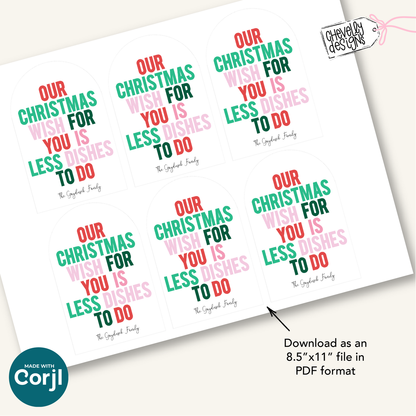 EDITABLE Christmas Gift Tags- Less Dishes To Do, Paper plate gift tag, Printable HTX081