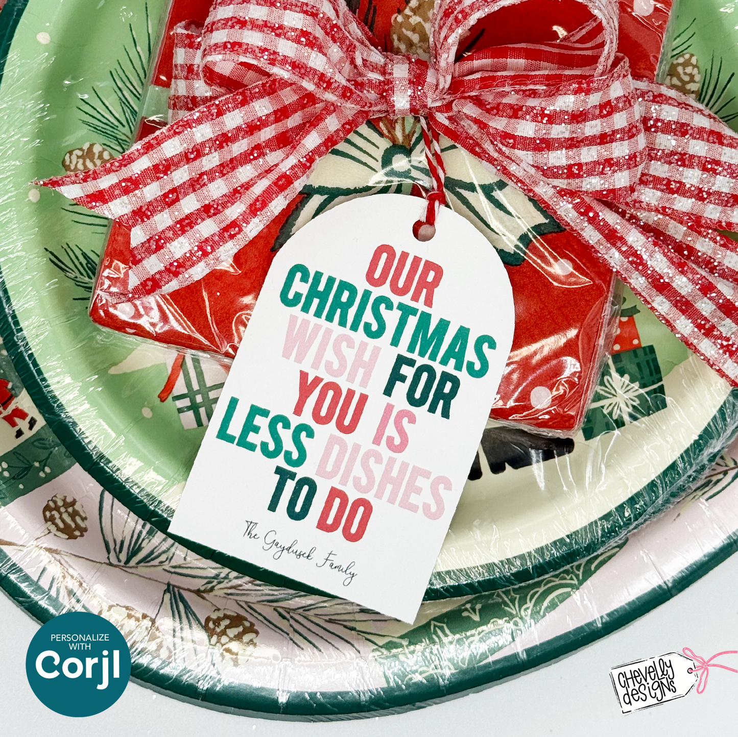 EDITABLE Christmas Gift Tags- Less Dishes To Do, Paper plate gift tag, Printable HTX081