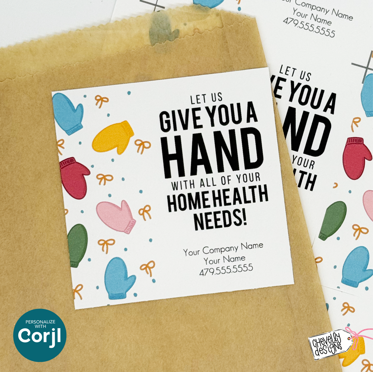 Editable Referral Gift Tag: Give You a Hand, Home Health Needs, Mittens, Winter, Christmas, Marketing Label, Printable HTX082