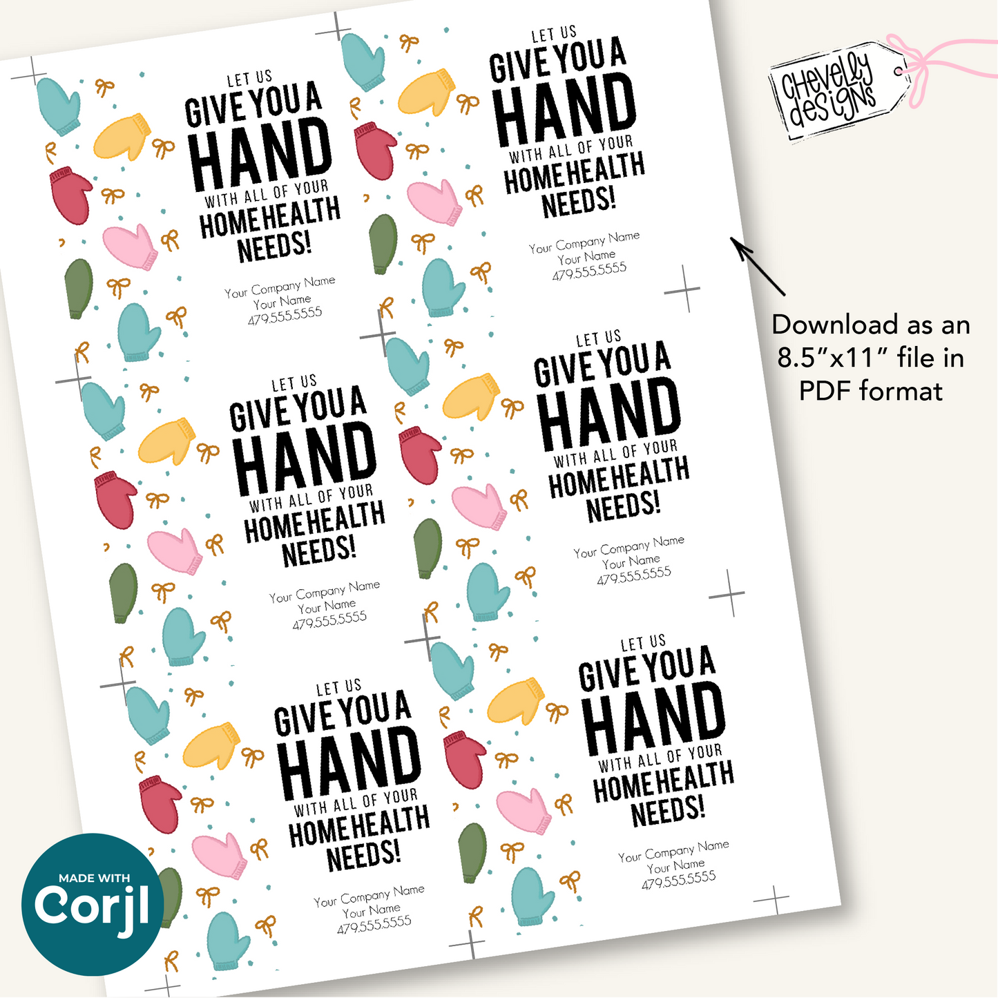 Editable Referral Gift Tag: Give You a Hand, Home Health Needs, Mittens, Winter, Christmas, Marketing Label, Printable HTX082