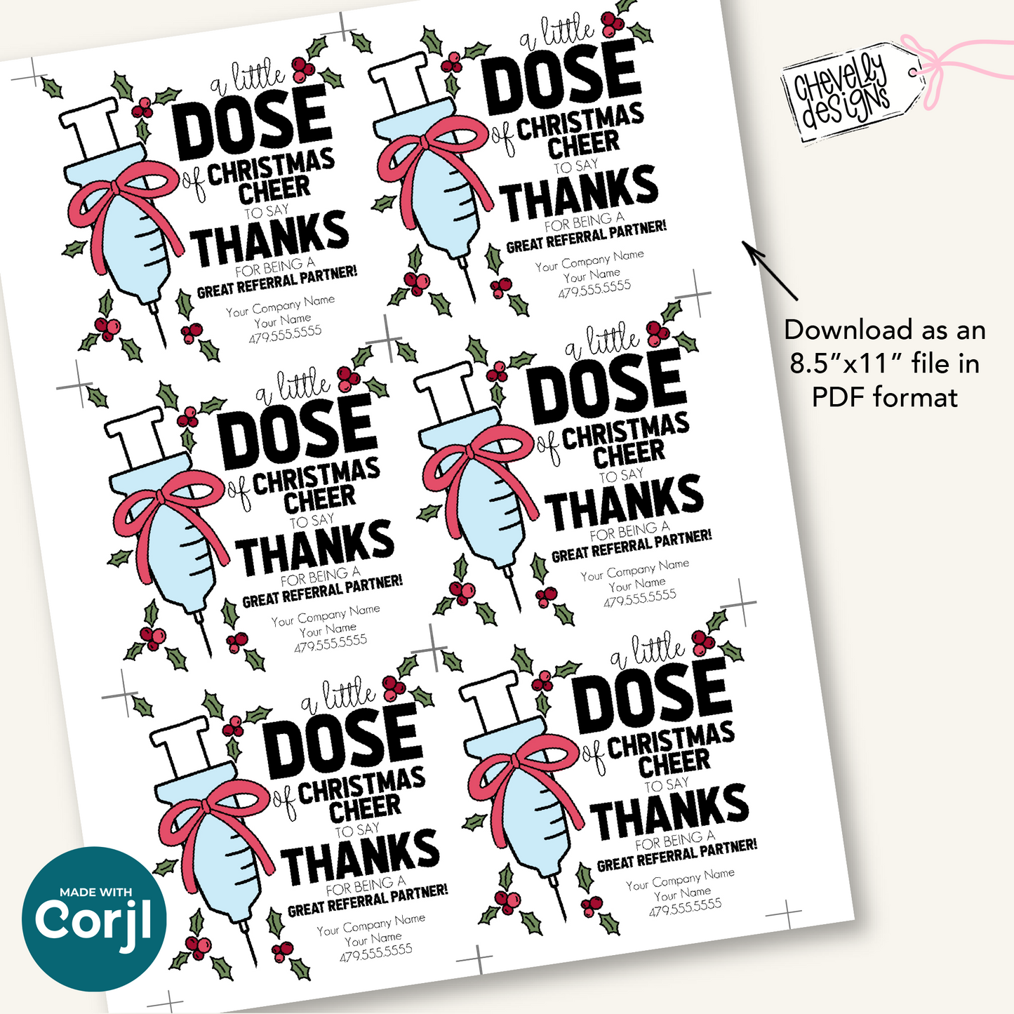 Editable Referral Gift Tag: Dose of Christmas Cheer, Healthcare Marketing Label, Printable HTX083
