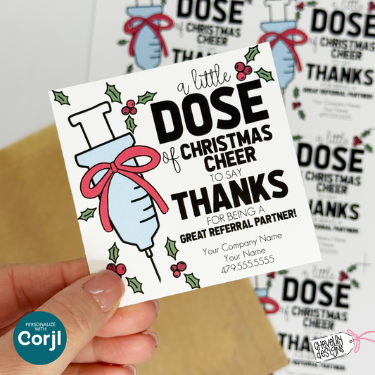 Editable Referral Gift Tag: Dose of Christmas Cheer, Healthcare Marketing Label, Printable HTX083