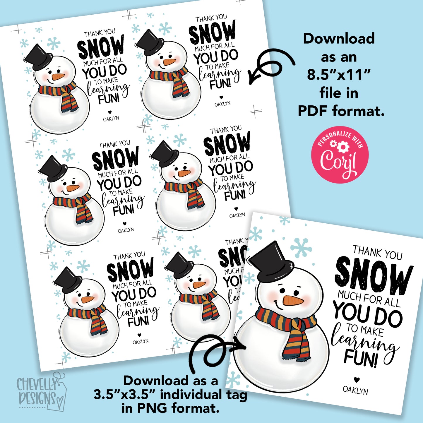 EDITABLE - Thank You Snow Much for All You Do - Teacher Treat Gift Tags - Printable Digital File