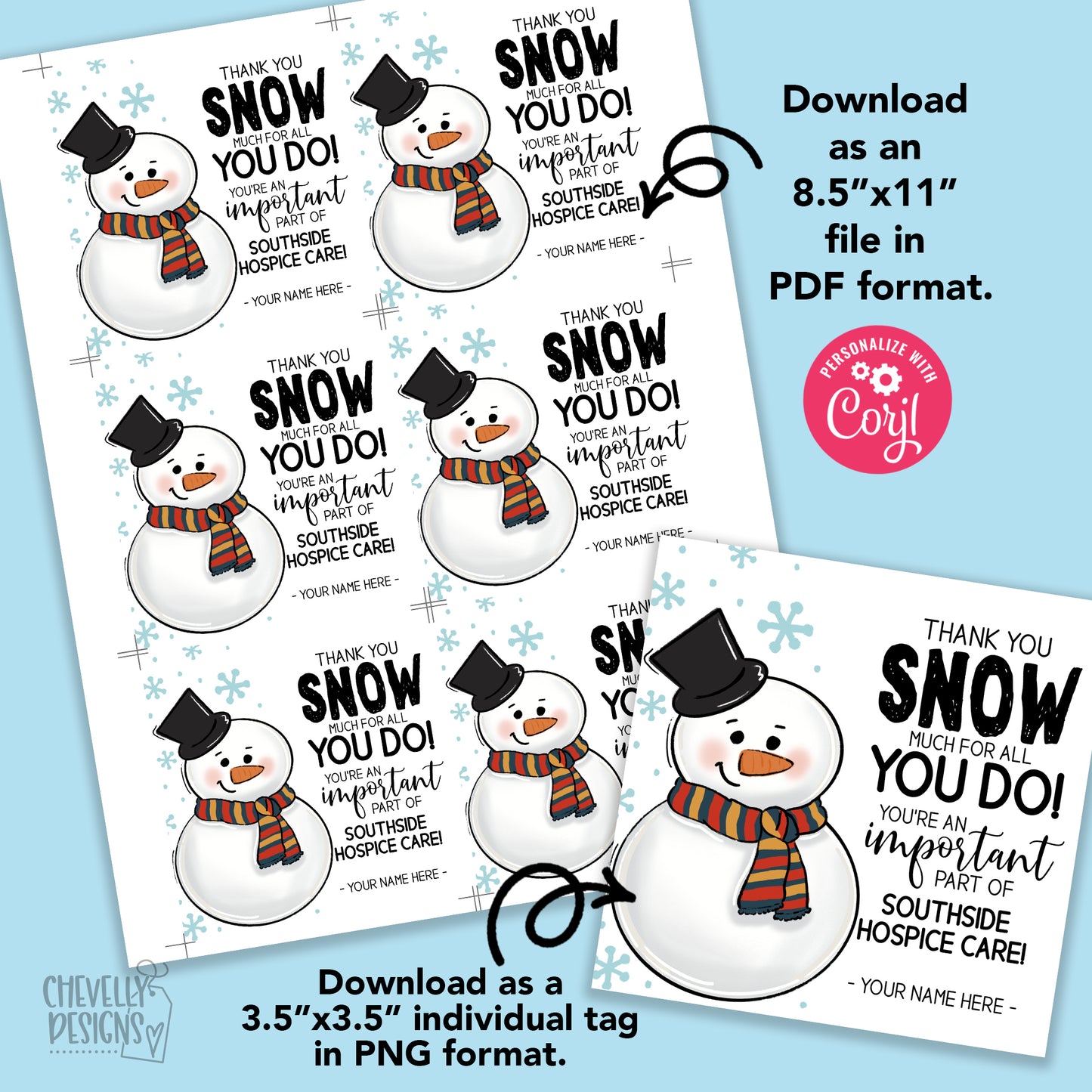 EDITABLE - Thank You Snow Much for All You Do - Business Staff Treat Gift Tags - Printable Digital File
