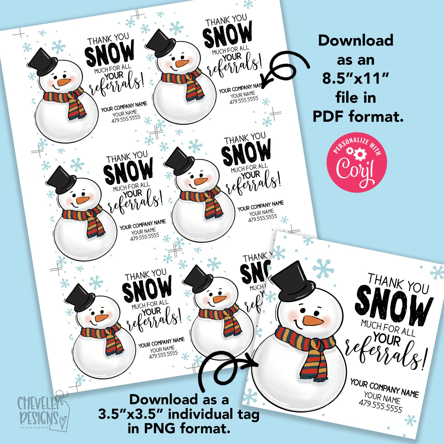 EDITABLE - Thank You Snow Much for All Your Referrals - Business Treat Gift Tags - Printable Digital File