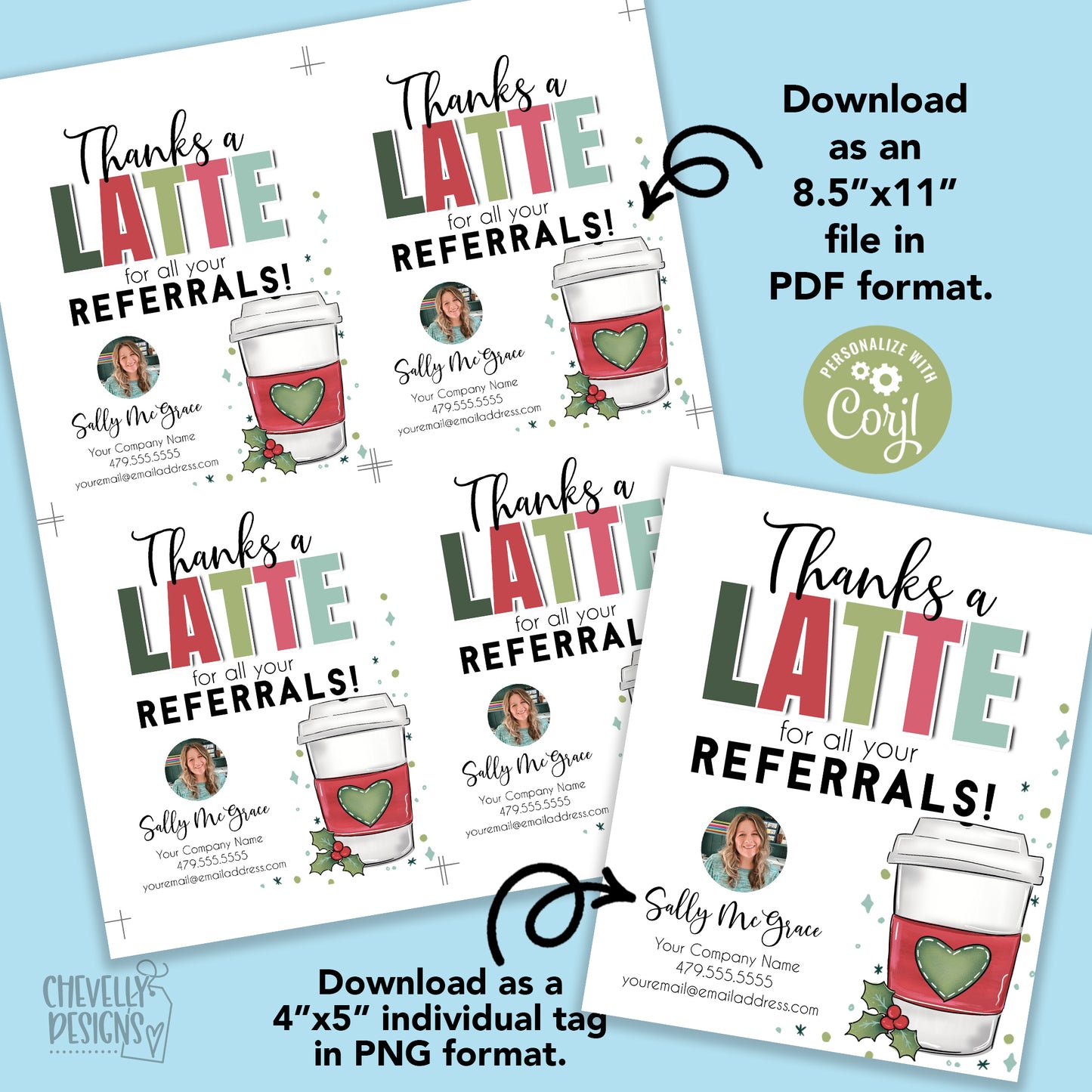 EDITABLE - Thanks a Latte for Your Referrals - Christmas Business Marketing Gift Tags - Printable Digital File