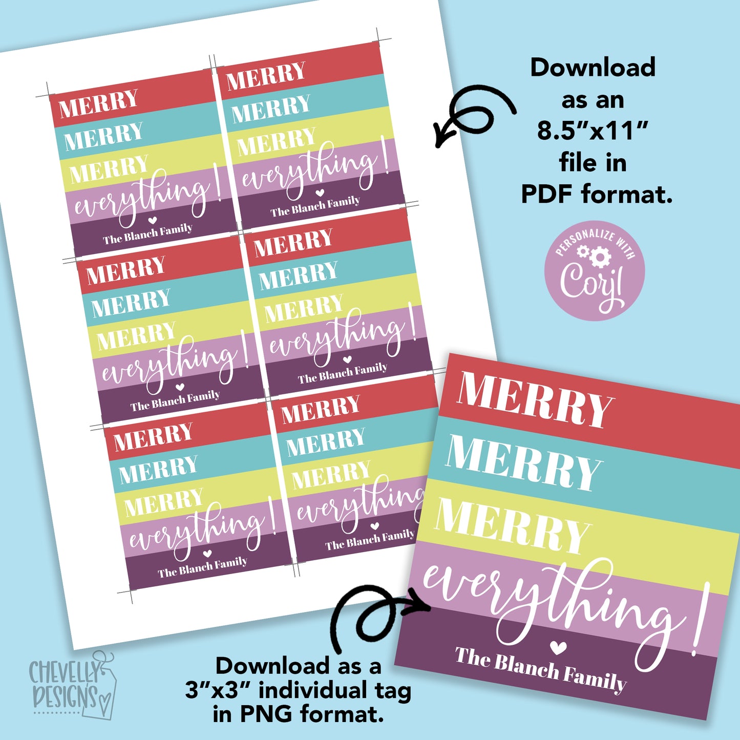 EDITABLE - Merry Everything - Christmas Holiday Gift Tags - Printable Digital File