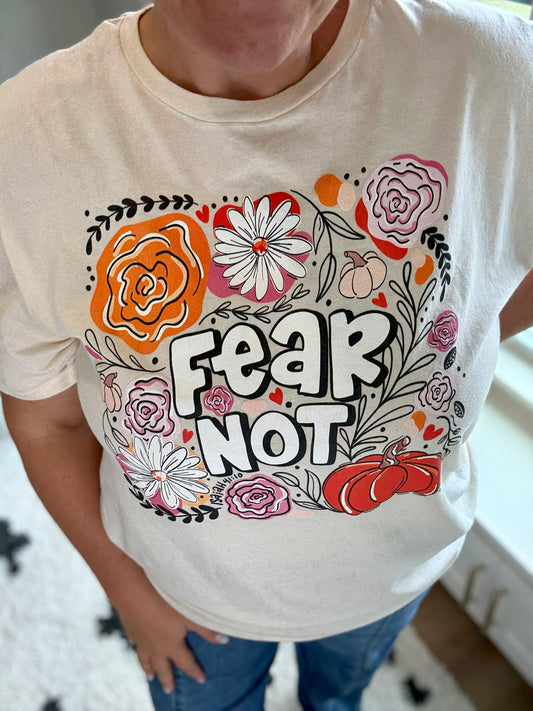 Fear Not | Fall + Halloween Graphic Tee | Isaiah 41:10 | Christian Pumpkin Shirt | Hand-Drawn Floral Faith Tee