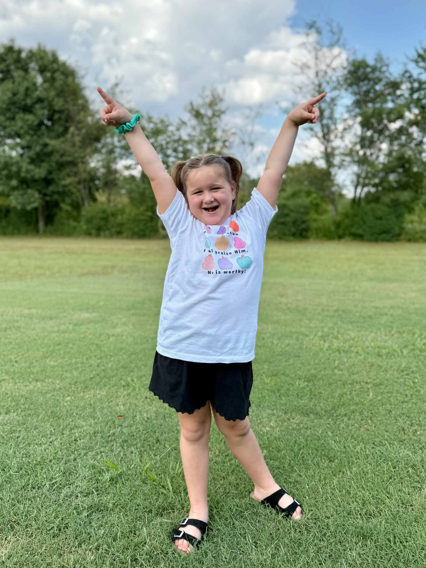 In Every Season I Will Praise Him | Kids Fall Graphic Tee | Christian Shirt with Pumpkins | Faith-Based Autumn Apparel - YOUTH