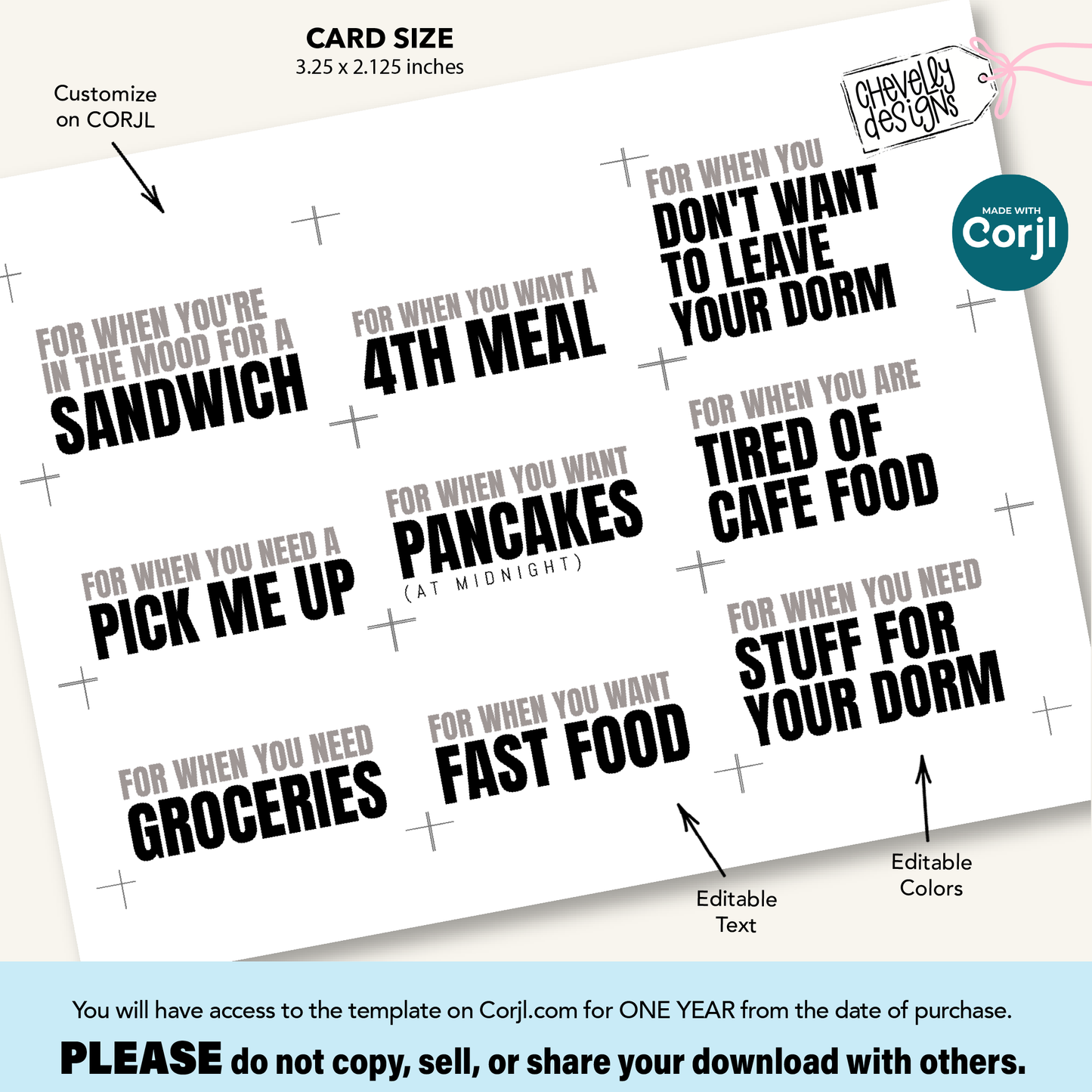 Editable Cards for Graduate Survival Kit (Printable Digital File)