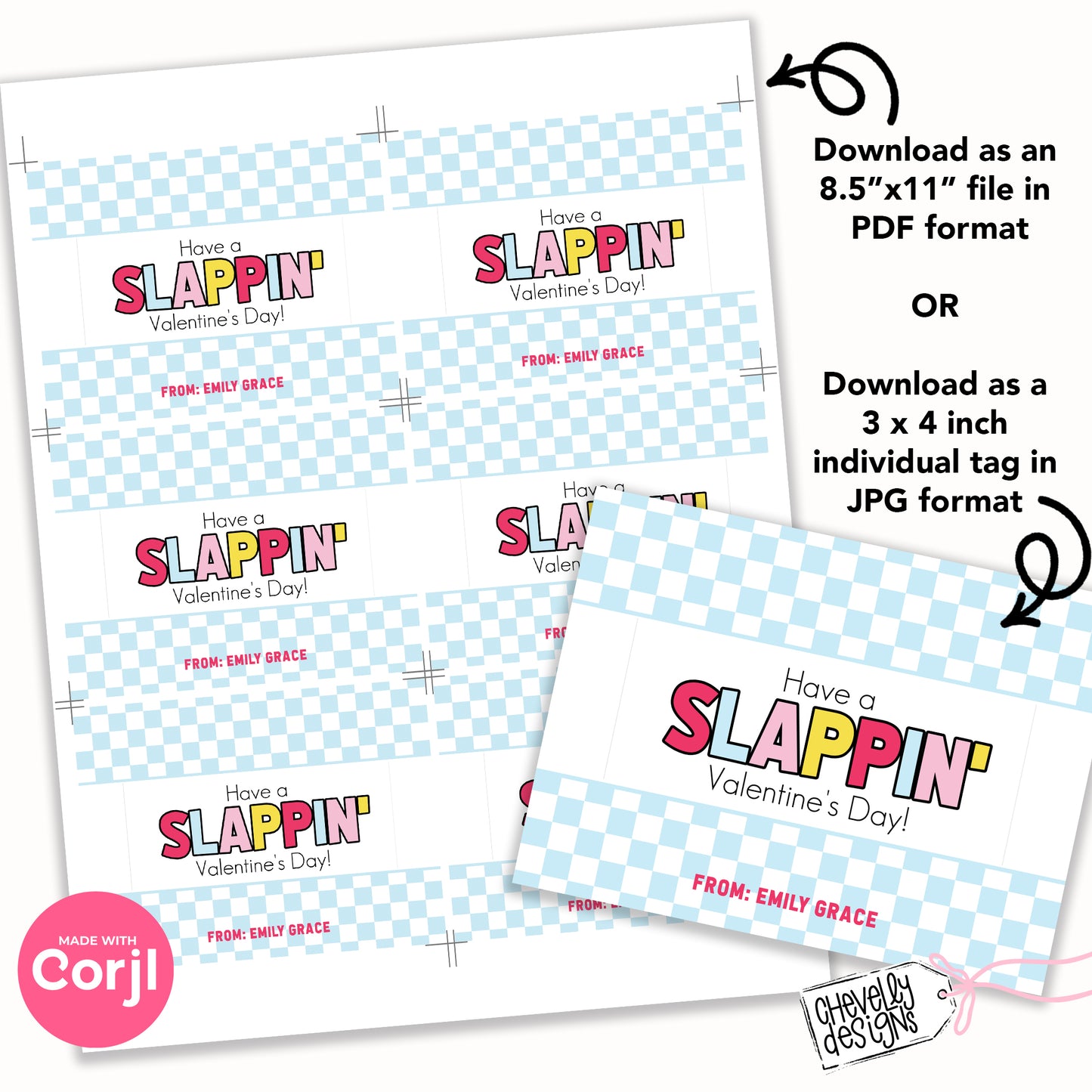 Editable Printable Valentine Cards for Slap Bracelets, Have a Slappin Valentine's Day